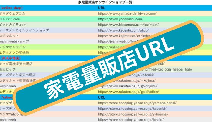 家電量販店サイト一覧表