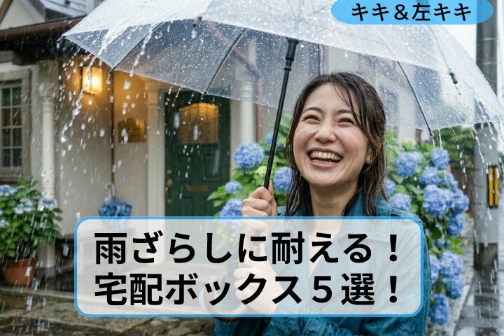 どしゃぶりの日も笑顔の女性　アイキャッチ