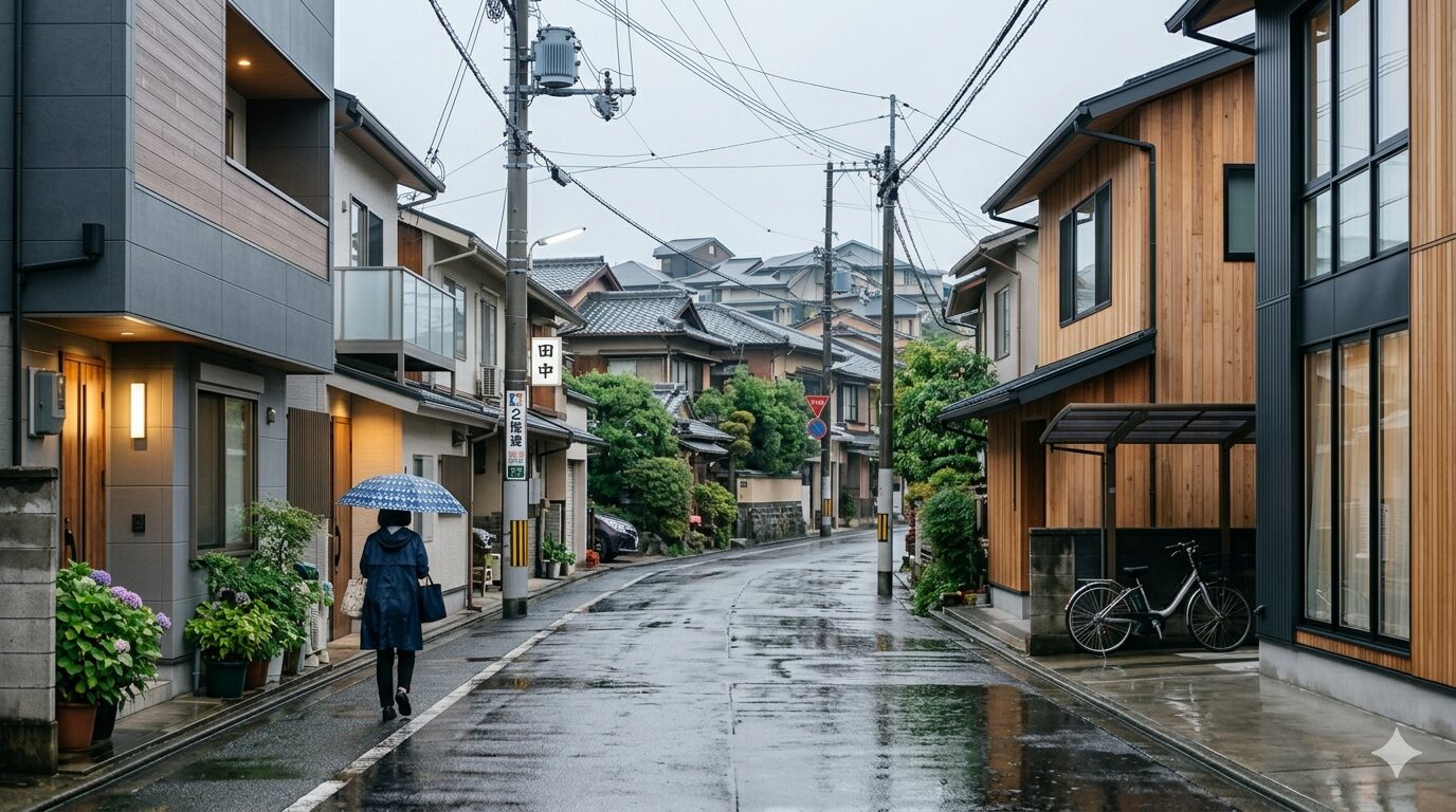 街中の雨のシーン